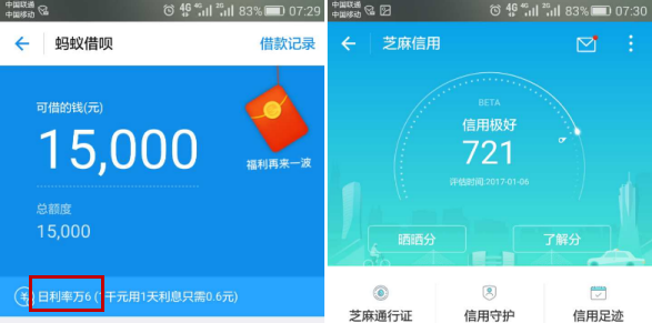 支付宝蚂蚁借呗利率为什么不同 利息因人而异